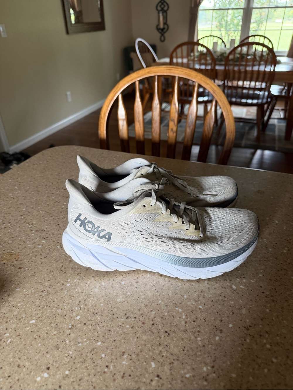 Hoka Men's Running Shoes in White with Gray Accents Size 9